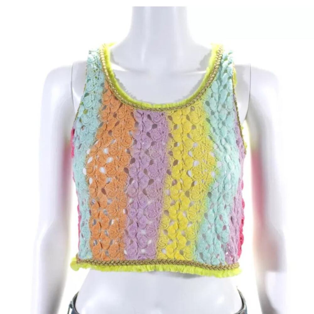 Chio Di Stefanis‎ Crochet Knit Crop Sleeveless Top Rainbow Sz XS New Italy